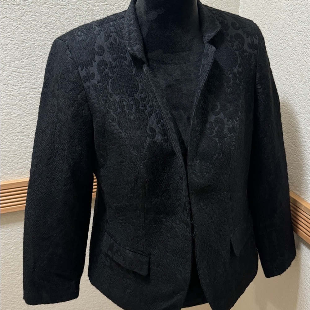 Talbots Elegant Floral Embordiered Black Women's Blazer Size 10 - Picture 3 of 10